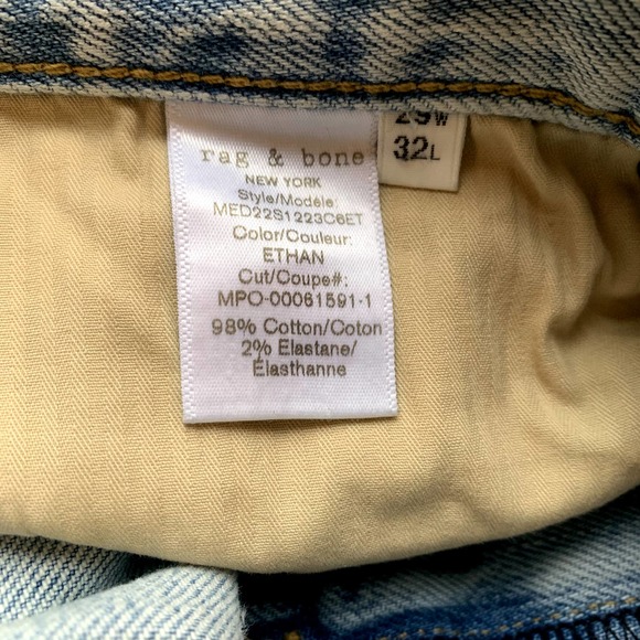 Rag & Bone Jeans Lightwash Fit 2 Ethan Slim Fit Authentic Stretch Jean 29x32 - Picture 7 of 11